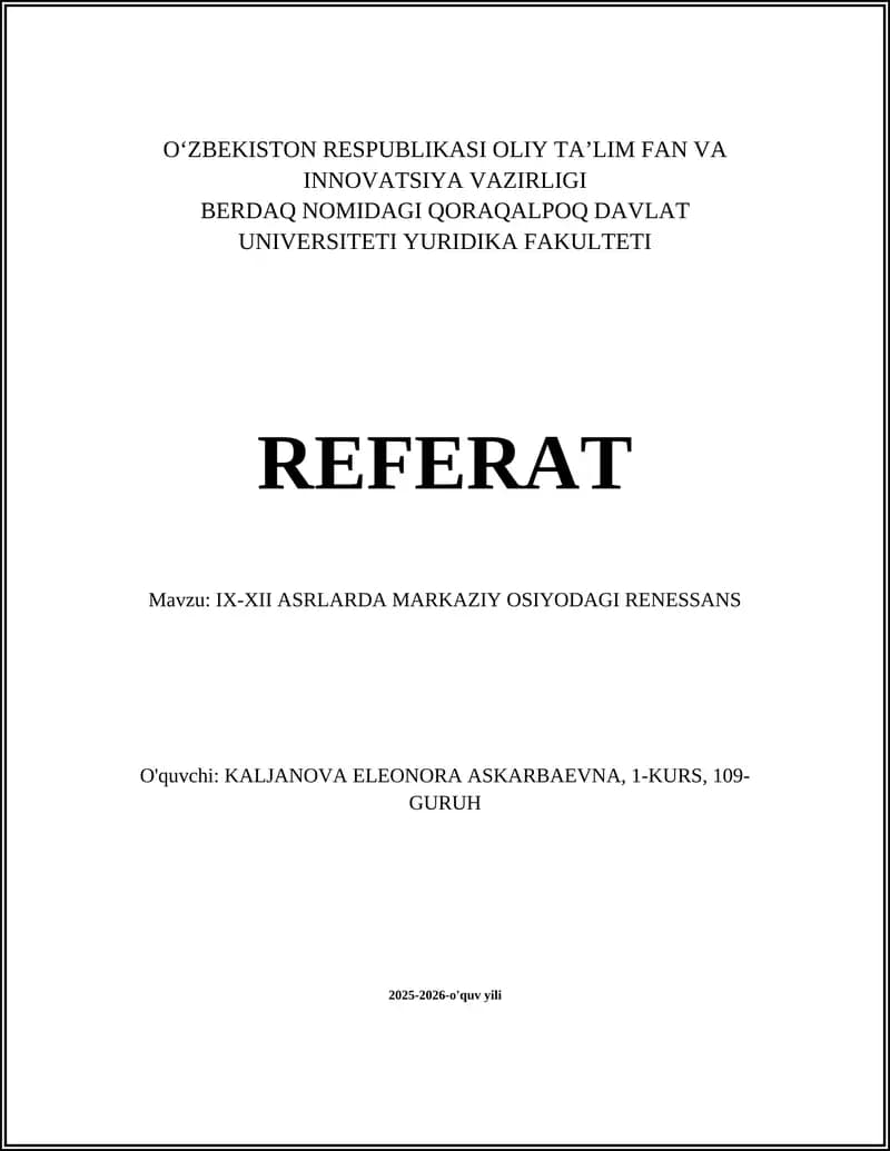 IX-XII ASRLARDA MARKAZIY OSIYODAGI RENESSANS