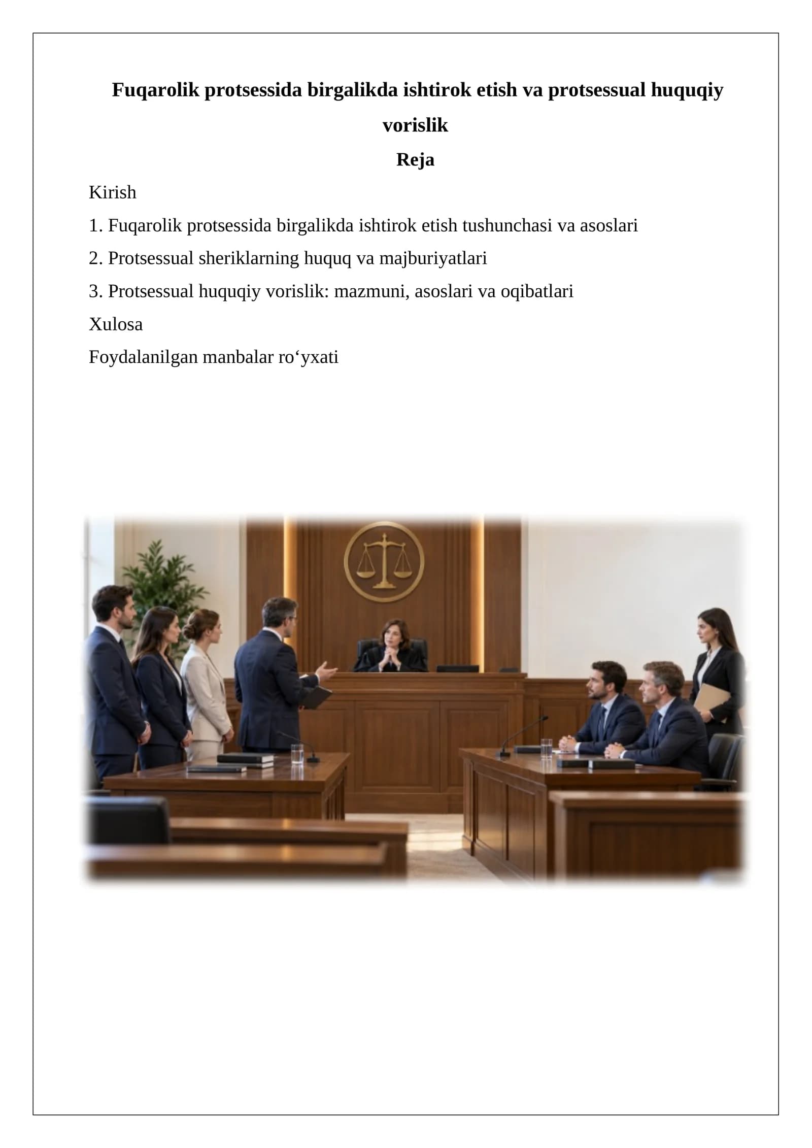Fuqarolik protsessida birgalikda ishtirok etish va protsessual huquqiy vorislik