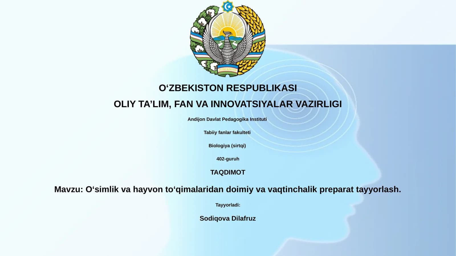 Oʻsimlik va hayvon toʻqimalaridan doimiy va vaqtinchalik preparat tayyorlash