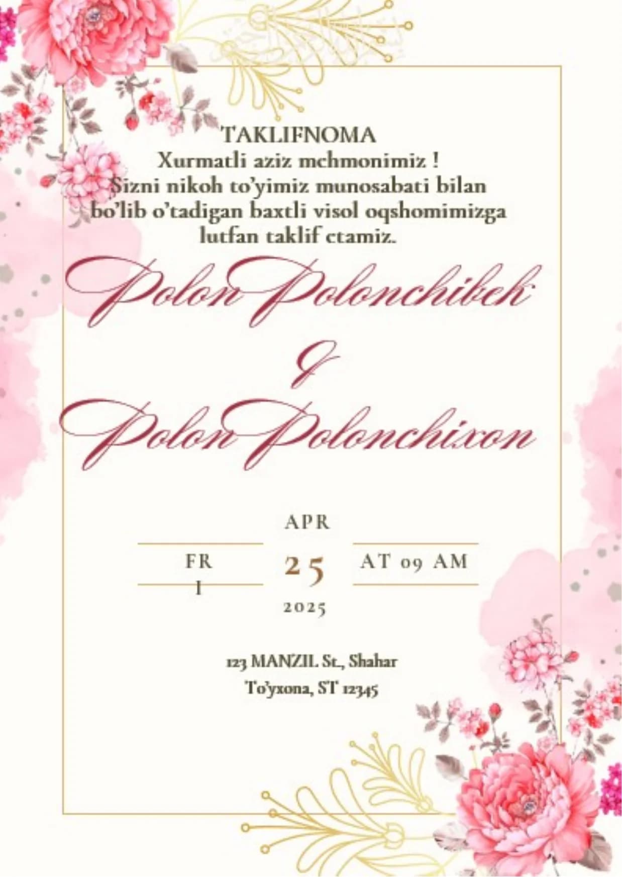 TAKLIFNOMA SHABLON