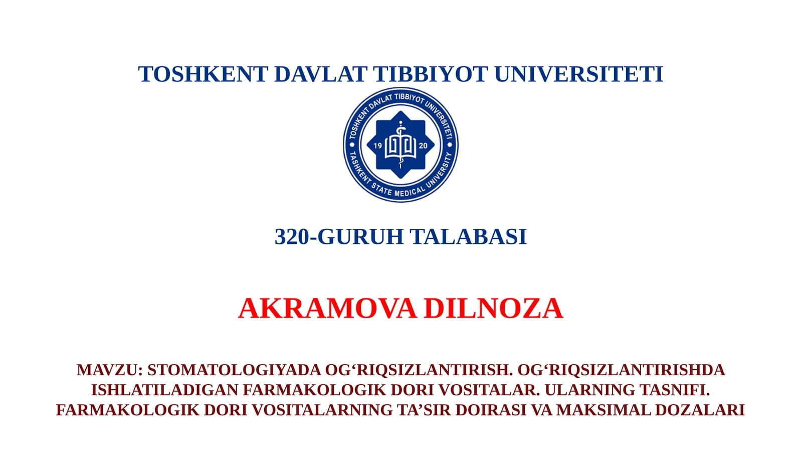 STOMATOLOGIYADA OG'RIQSIZLANTIRISH