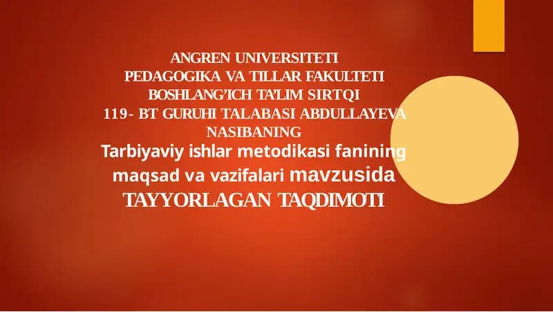 Tarbiyaviy ishlar metodikasi