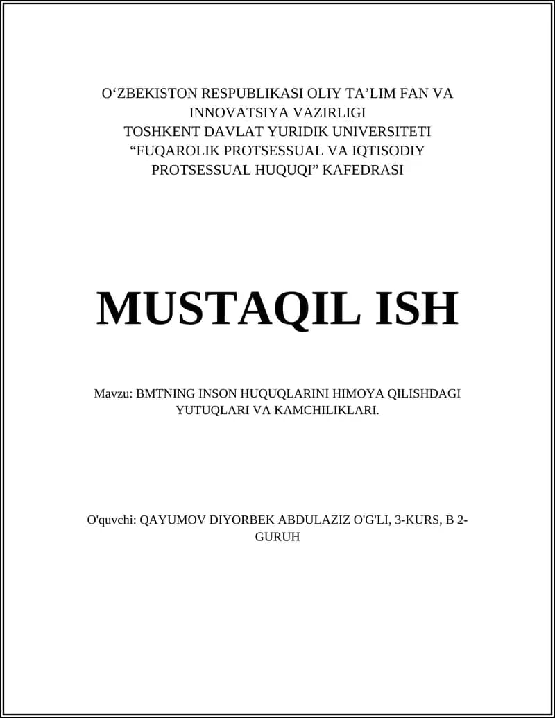BMTNING INSON HUQUQLARINI HIMOYA QILISHDAGI YUTUQLARI VA KAMCHILIKLARI