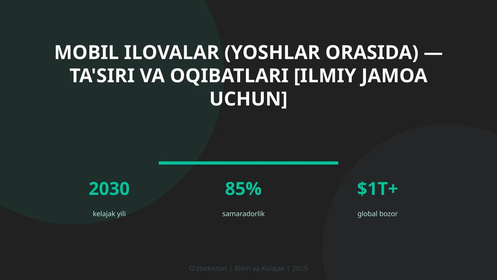 MOBIL ILOVALAR (YOSHLAR ORASIDA) — TA'SIRI VA OQIBATLARI [ILMIY JAMOA UCHUN]