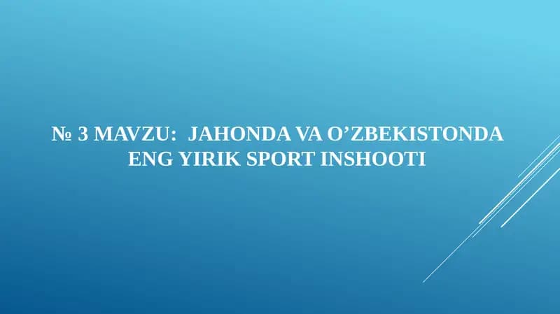 JAHONDA VA O’ZBEKISTONDA ENG YIRIK SPORT INSHOOTI