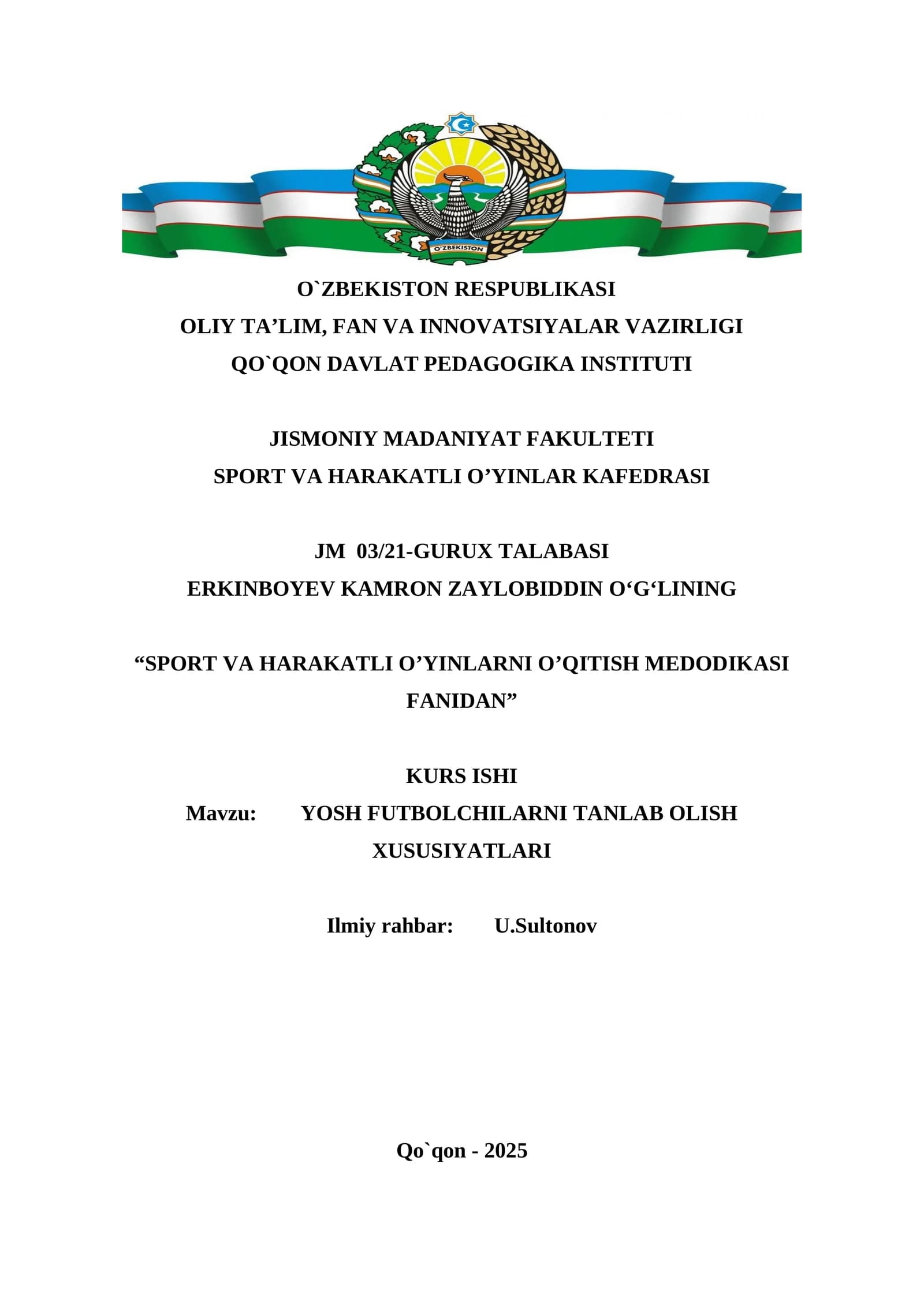 YOSH FUTBOLCHILARNI TANLAB OLISH XUSUSIYATLARI