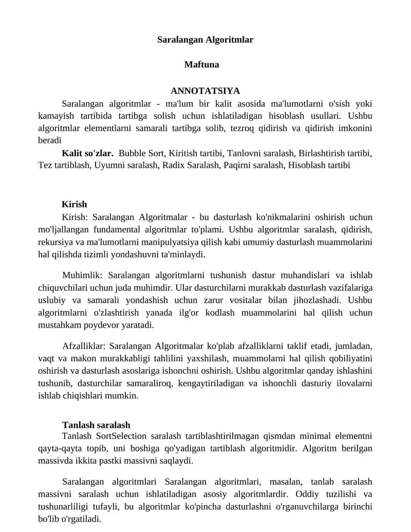 Saralangan Algoritmlar