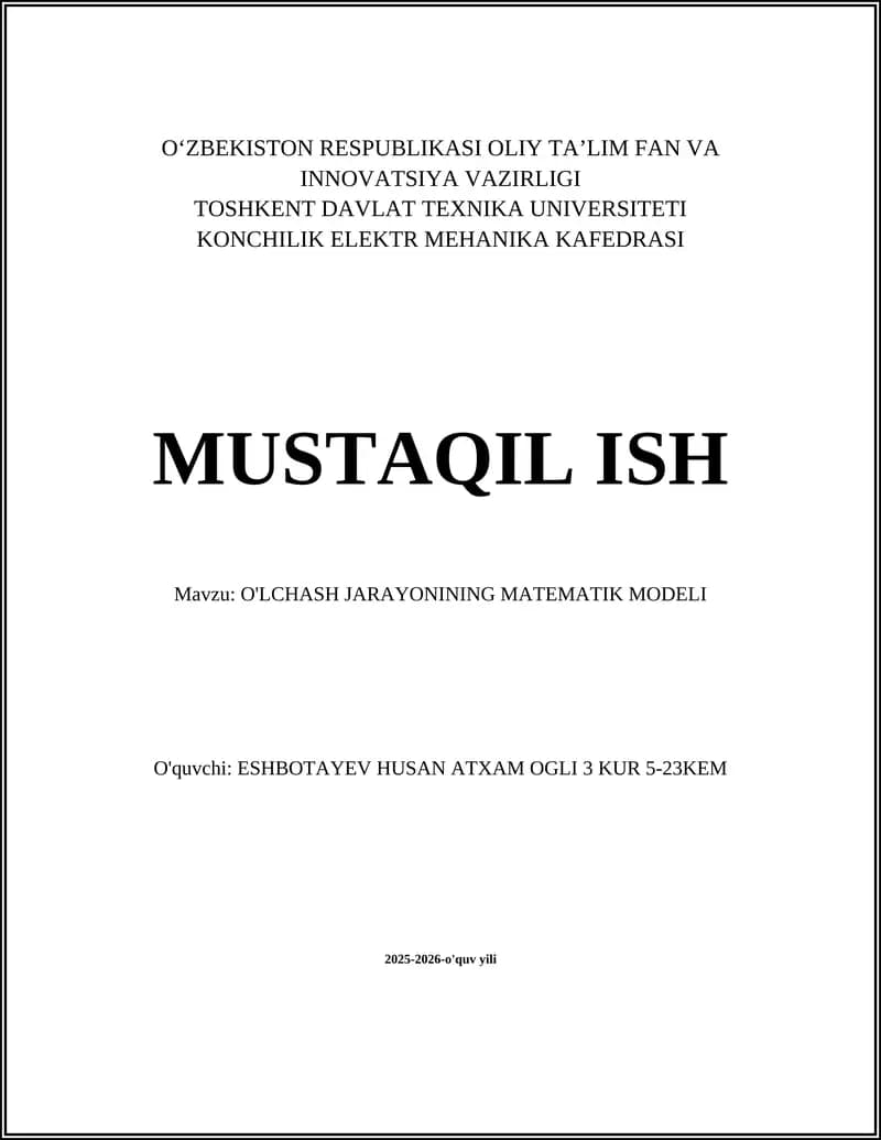 O'lchash jarayonining matematik modeli