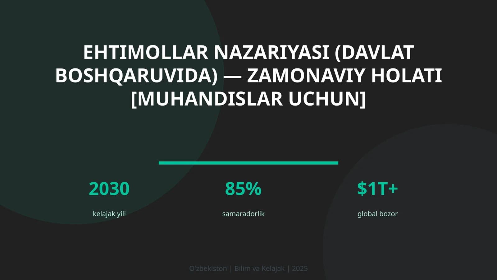 Ehtimollar nazariyasi (davlat boshqaruvida) — zamonaviy holati [muhandislar uchun]