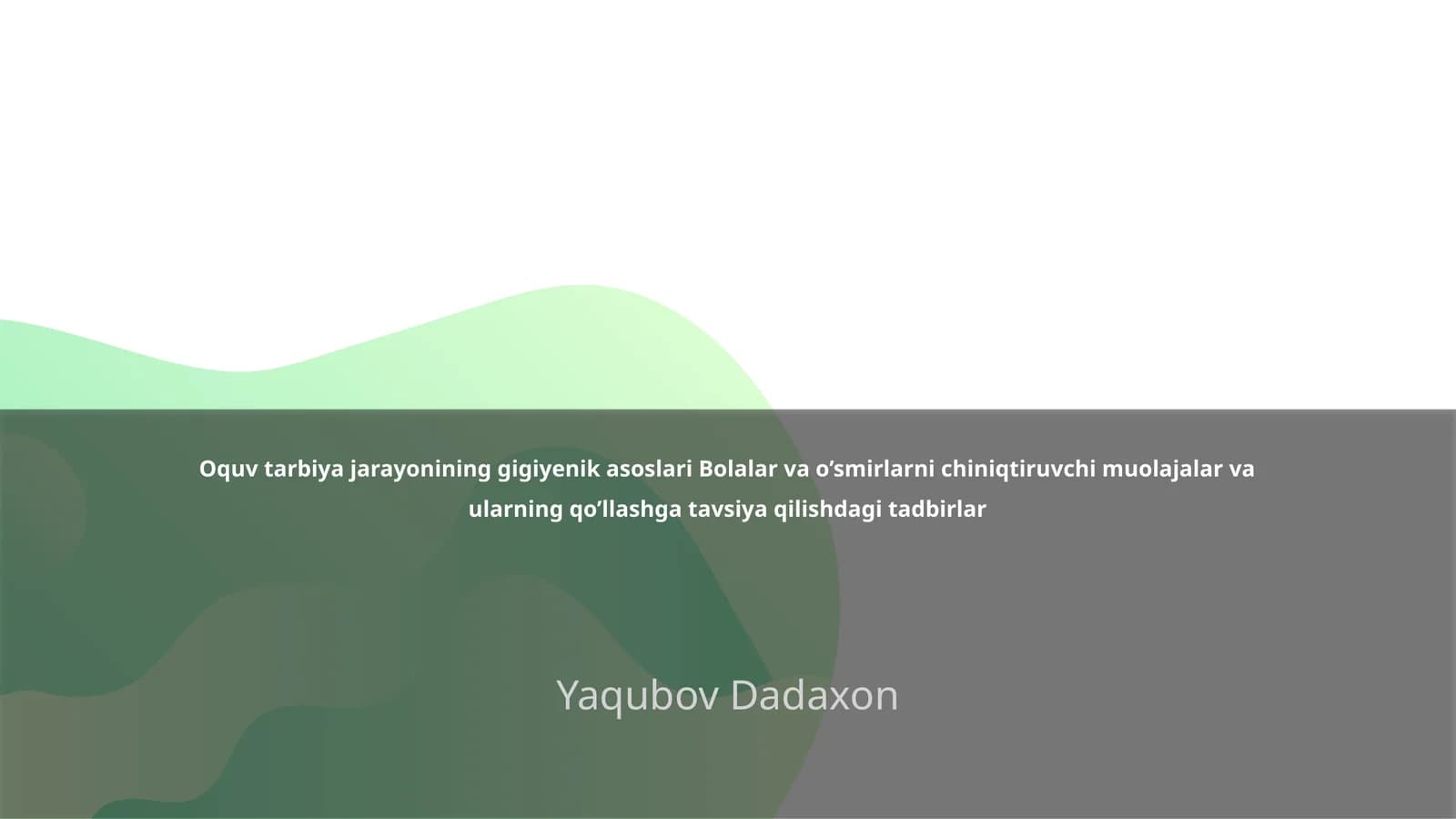 Oquv tarbiya jarayonining gigiyenik asoslari Bolalar va o’smirlarni chiniqtiruvchi muolajalar va ularning qo’llashga tavsiya qilishdagi tadbirlar