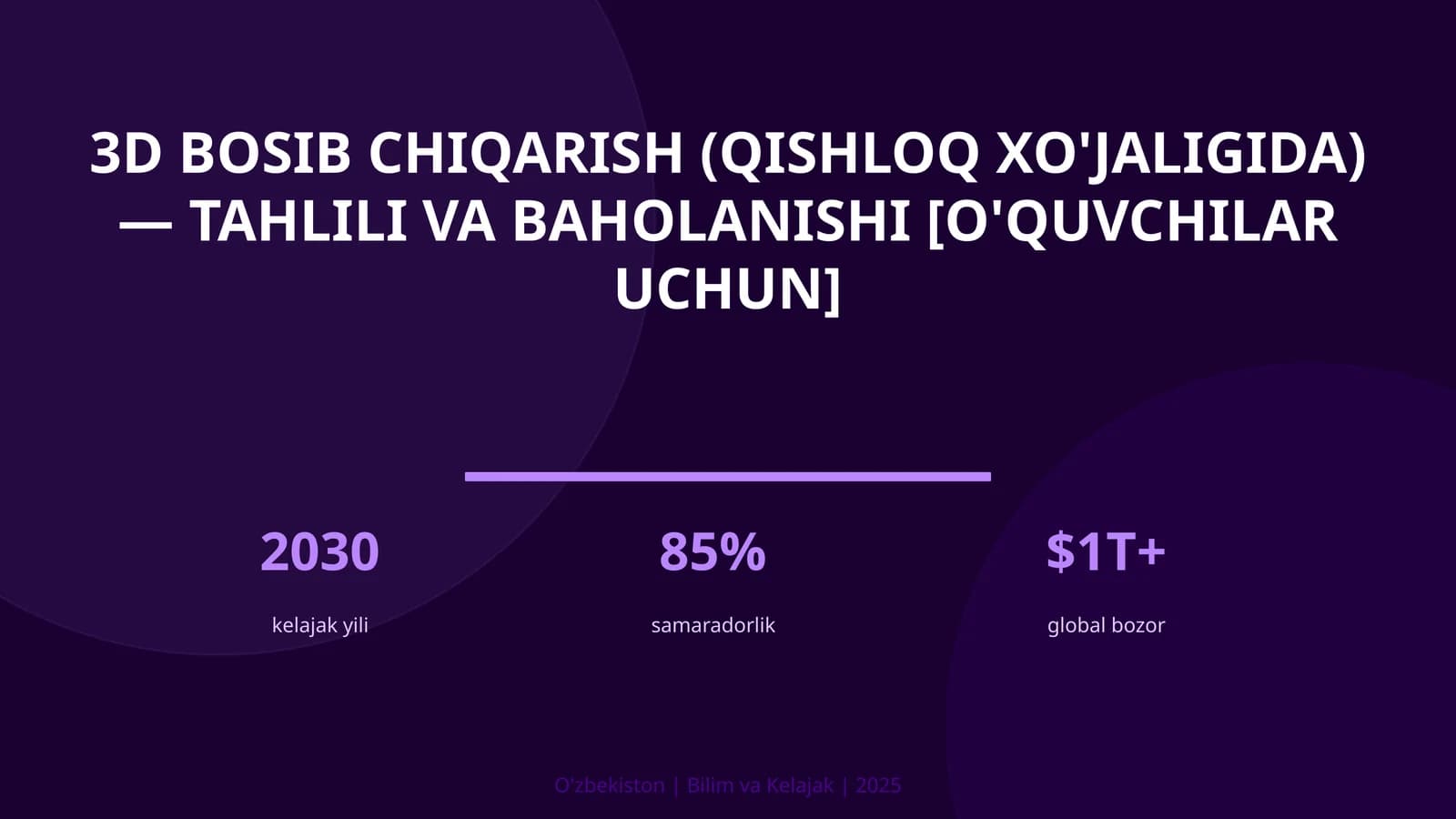 3D BOSIB CHIQARISH (QISHLOQ XO'JALIGIDA) — TAHLILI VA BAHOLANISHI [O'QUVCHILAR UCHUN]