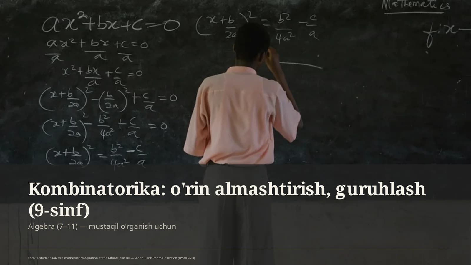 Kombinatorika: o'rin almashtirish, guruhlash (9-sinf)