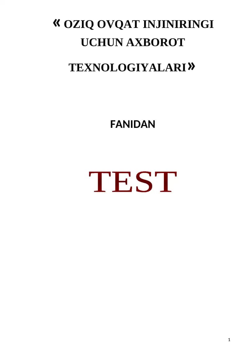 OZIQ OVQAT INJINIRINGI UCHUN AXBOROT TEXNOLOGIYALARI