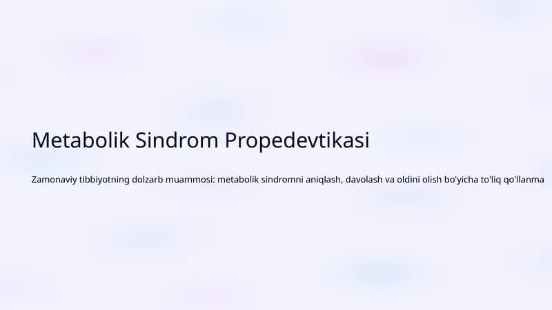 Metabolik Sindrom Propedevtikasi