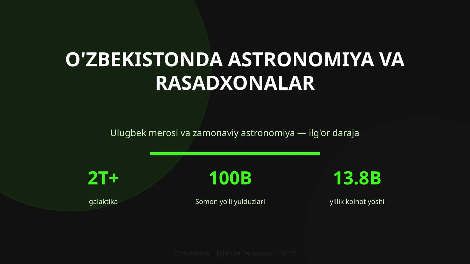O'ZBEKISTONDA ASTRONOMIYA VA RASADXONALAR