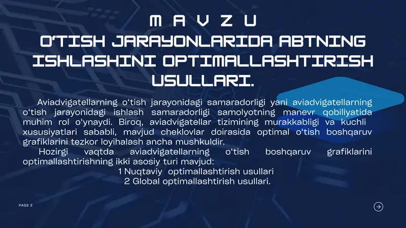 O‘tish jarayonlarida ABTning ishlashini optimallashtirish usullari