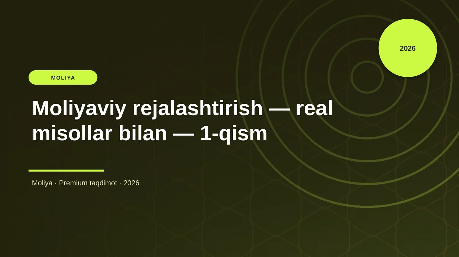 Moliyaviy rejalashtirish — real misollar bilan — 1-qism