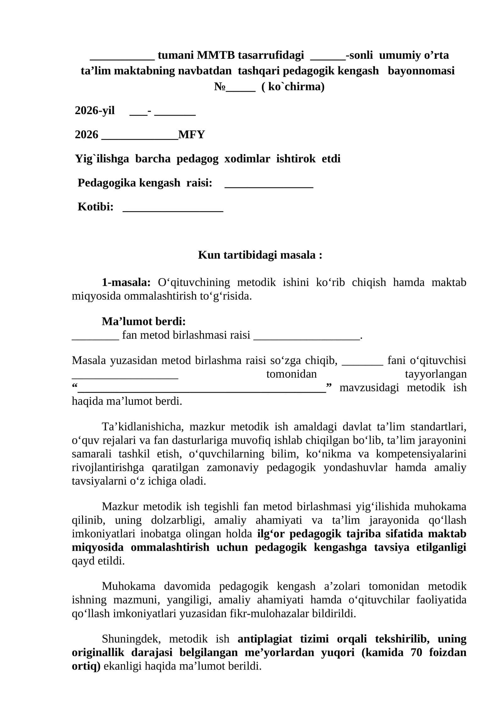 Pedagogik kengash bayonnomasi