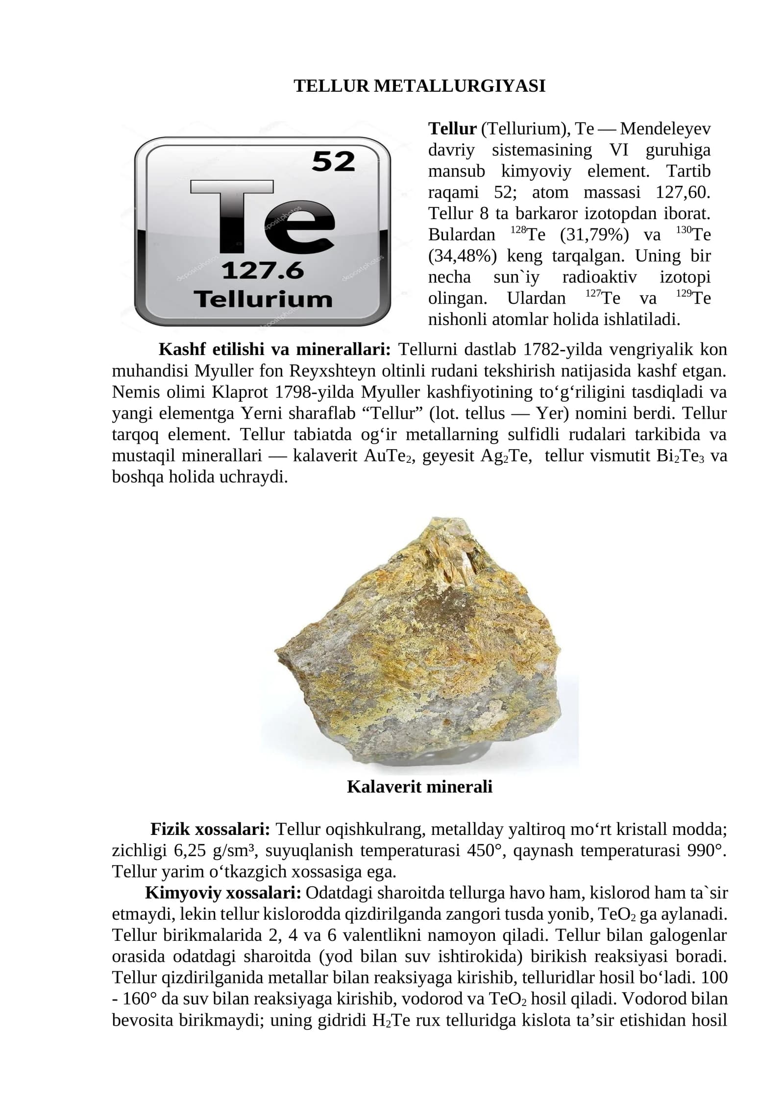 Tellur Metallurgiyasi
