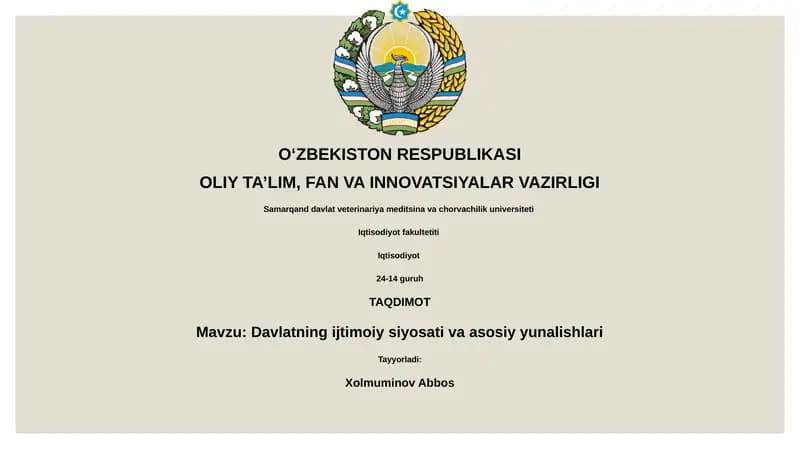 Davlatning ijtimoiy siyosati va asosiy yunalishlari