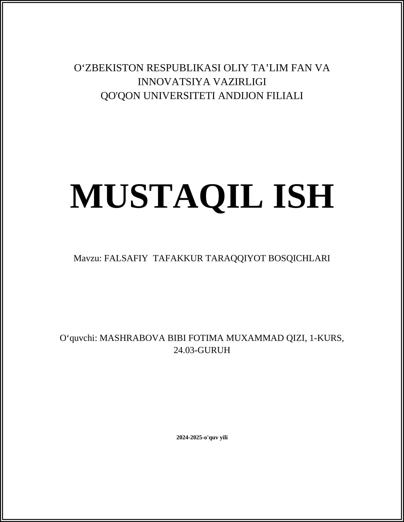 FALSAFIY TAFAKKUR TARAQQIYOT BOSQICHLARI