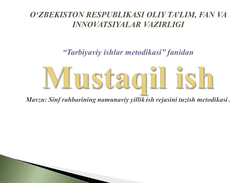 Sinf rahbarining namunaviy yillik ish rejasini tuzish metodikasi