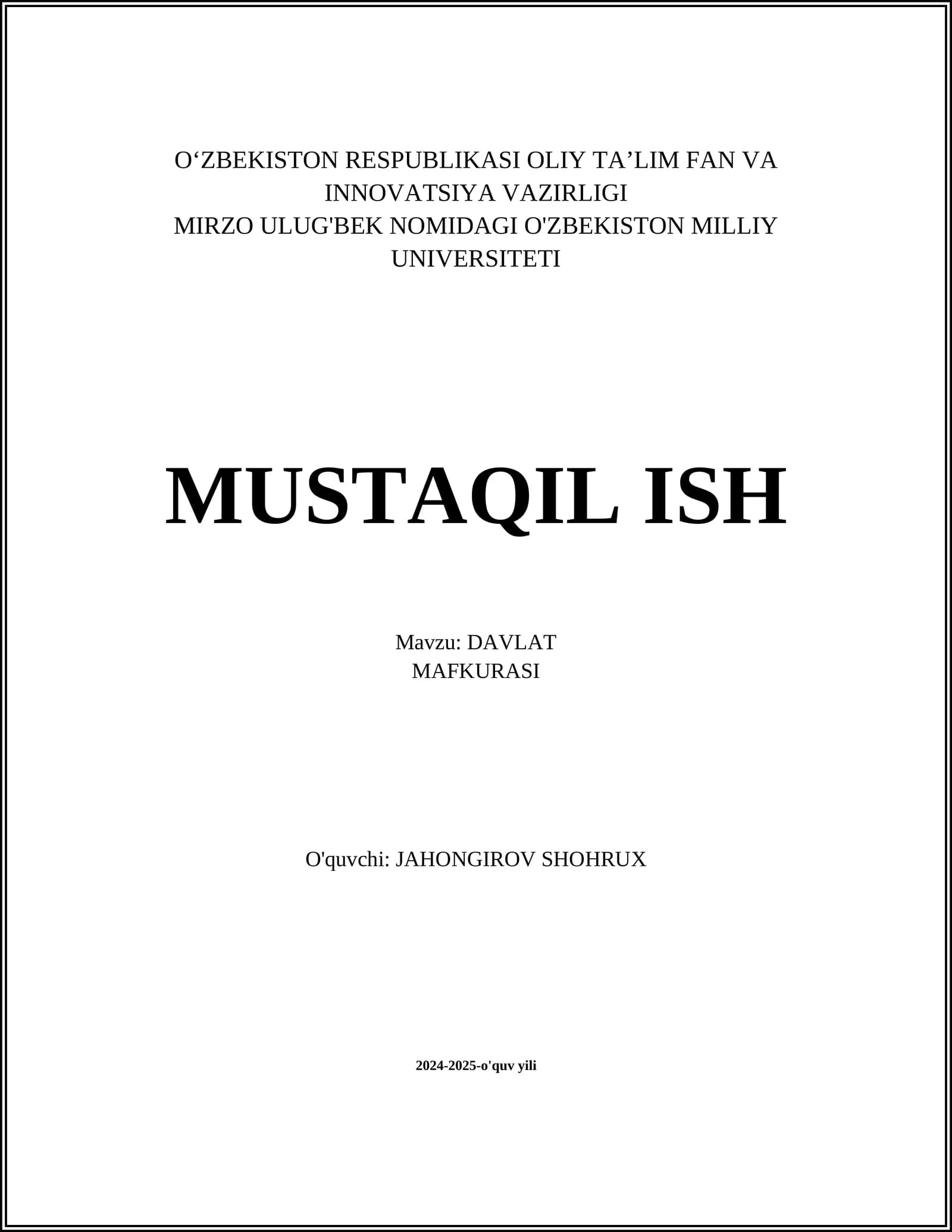 Davlat mafkurasi asoslari