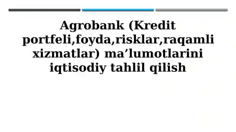 Agrobank (Kredit portfeli,foyda,risklar,raqamli xizmatlar) ma’lumotlarini iqtisodiy tahlil qilish