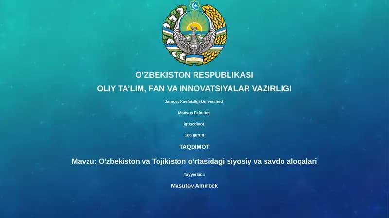 O'zbekiston va Tojikiston oʻrtasidagi siyosiy va savdo aloqalari