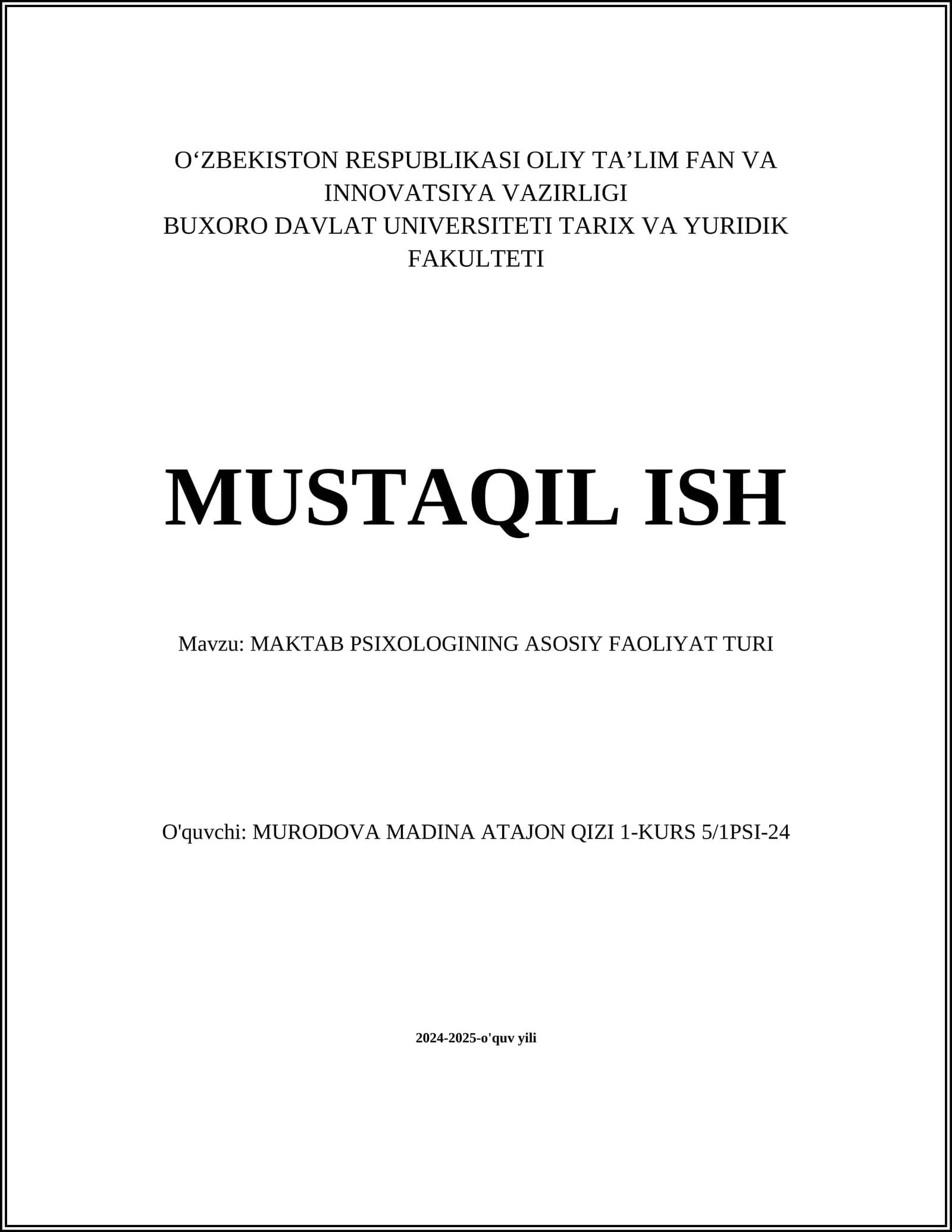 MAKTAB PSIXOLOGINING ASOSIY FAOLIYAT TURI