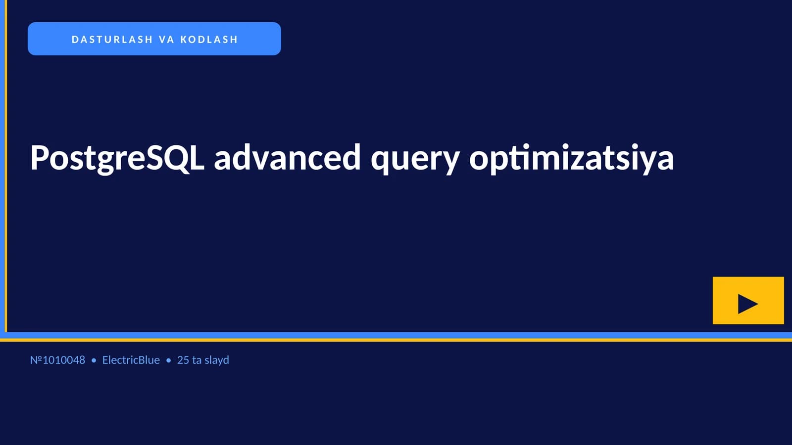 PostgreSQL advanced query optimizatsiya