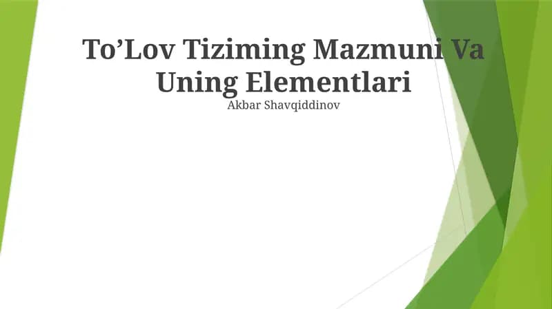 To’Lov Tiziming Mazmuni Va Uning Elementlari
