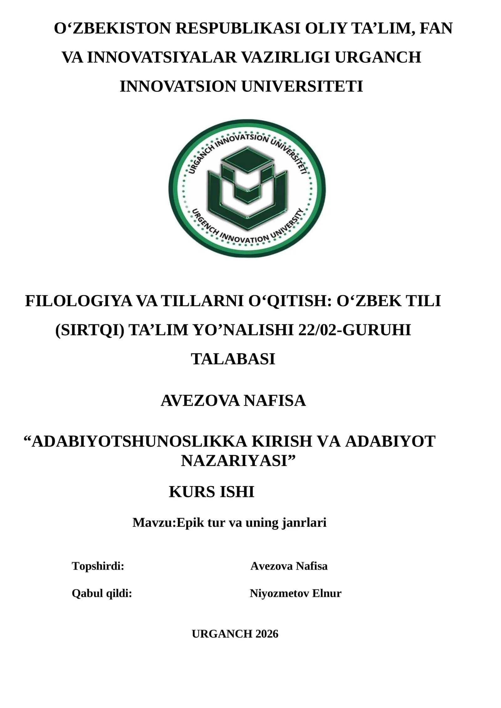 Epik tur va uning janrlari