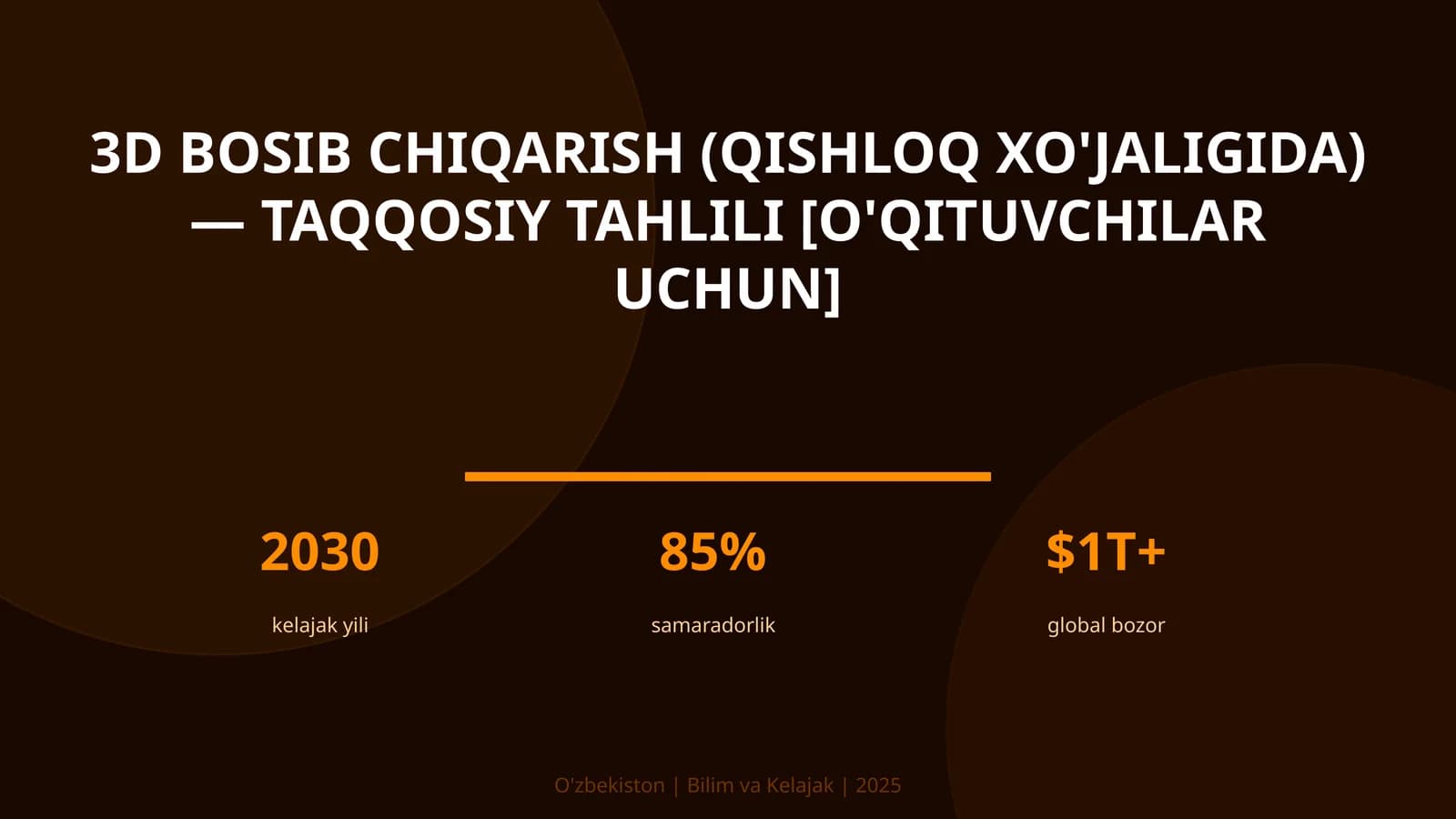 3D BOSIB CHIQARISH (QISHLOQ XO'JALIGIDA) — TAQQOSIY TAHLILI [O'QITUVCHILAR UCHUN]