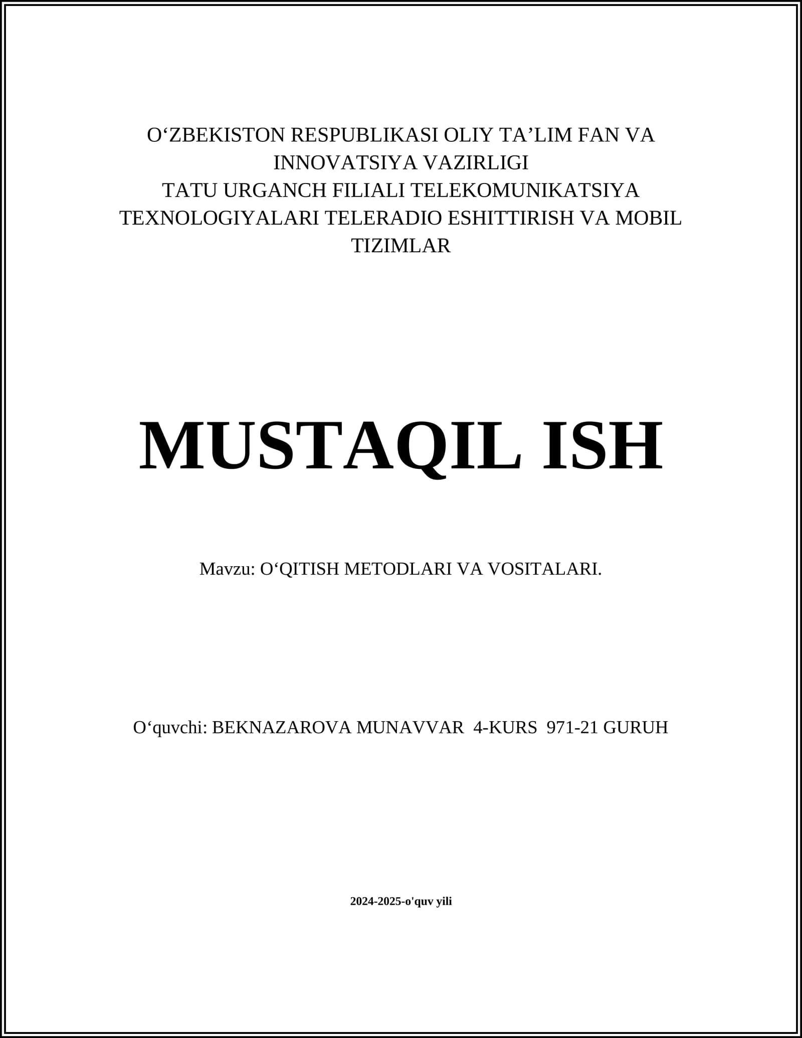 Ta'lim Texnologiyalari va Innovatsion Metodlar