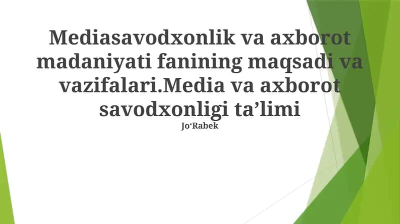 Media va Axborot Savodxonligi Ta'limi