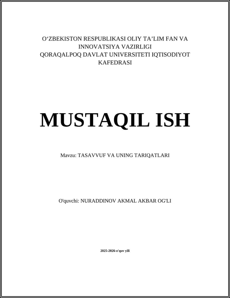 TASAVVUF VA UNING TARIQATLARI