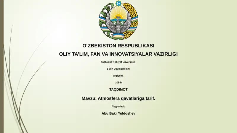 Atmosfera qavatlariga tarif