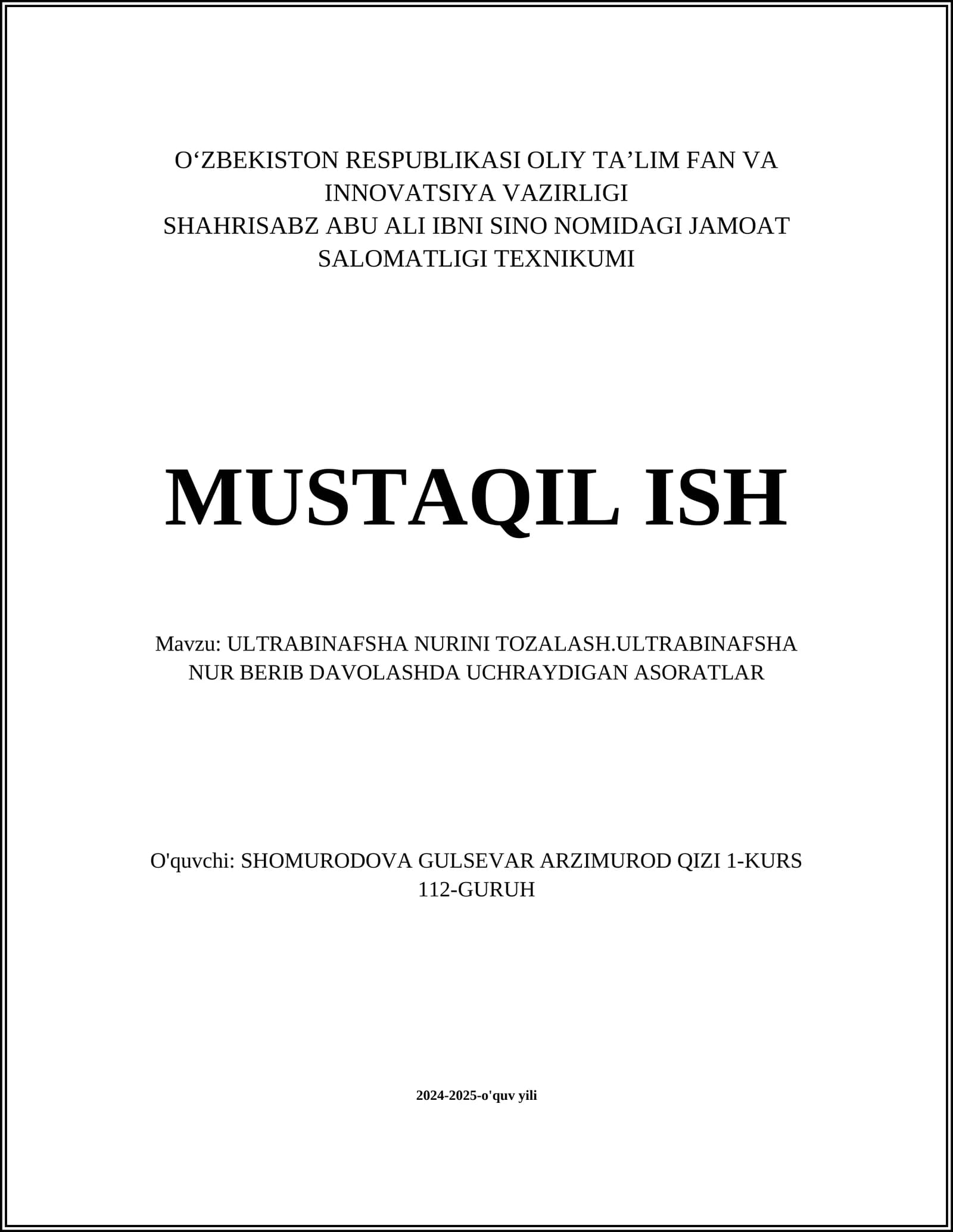 ULTRABINAFSHA NURINI TOZALASH
