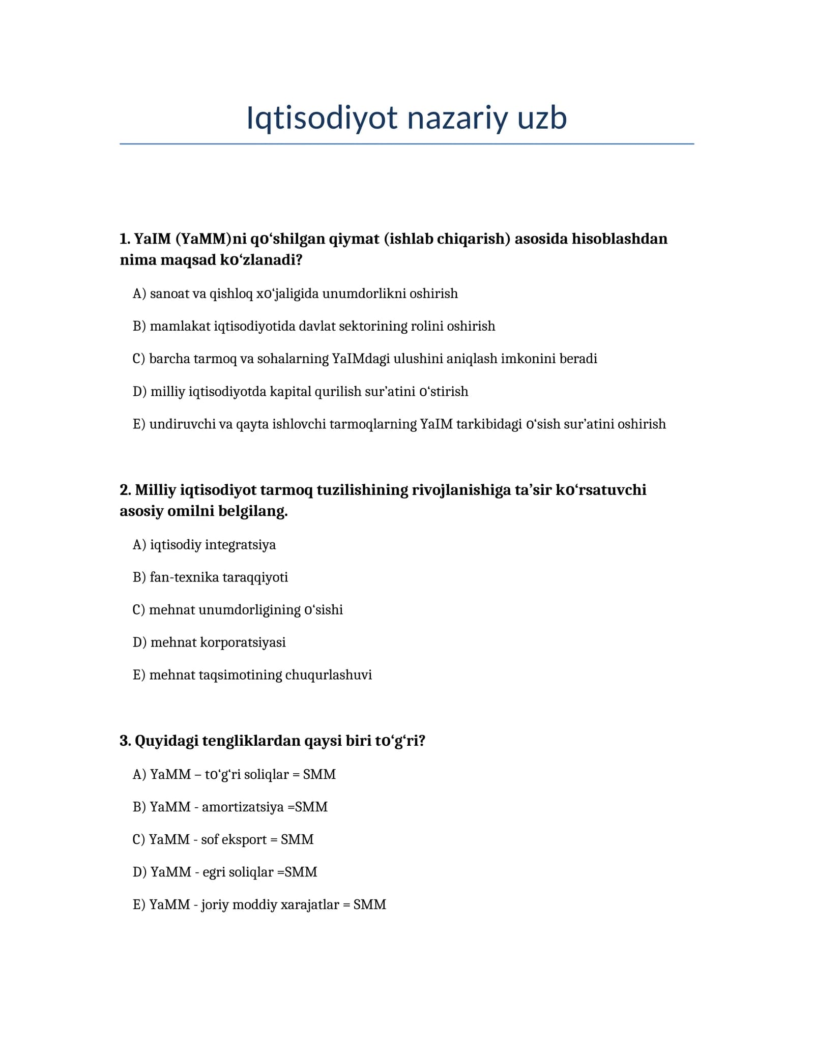 Iqtisodiyot nazariy uzb