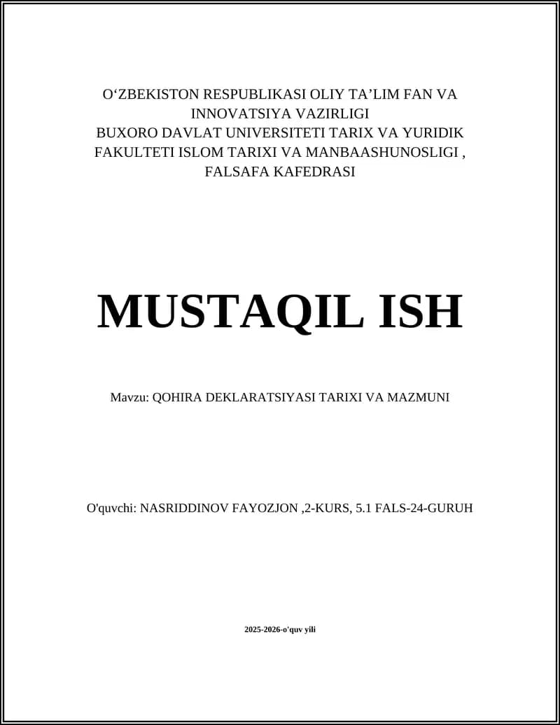 Qohira Deklaratsiyasi Tarixi va Mazmuni