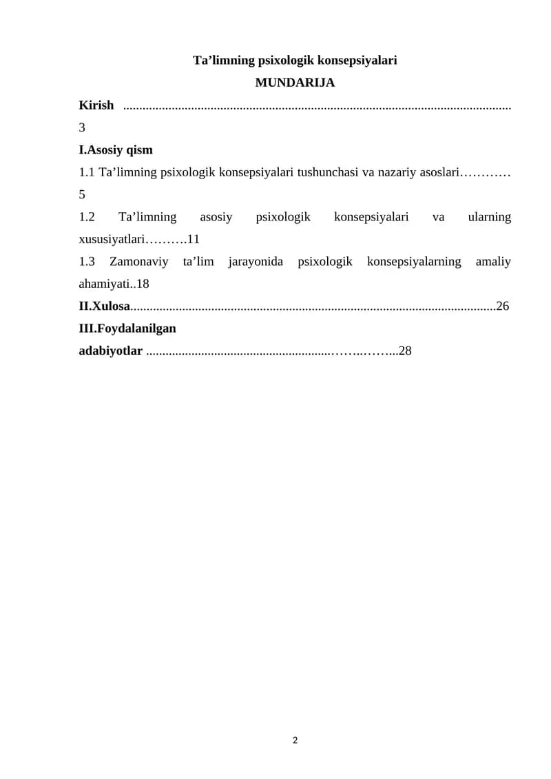 Ta’limning psixologik konsepsiyalari