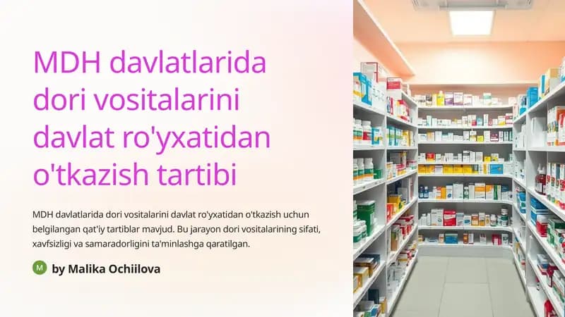 Dori vositalarini davlat ro'yxatidan o'tkazish tartibi