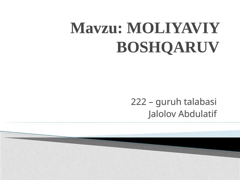 MOLIYAVIY BOSHQARUV