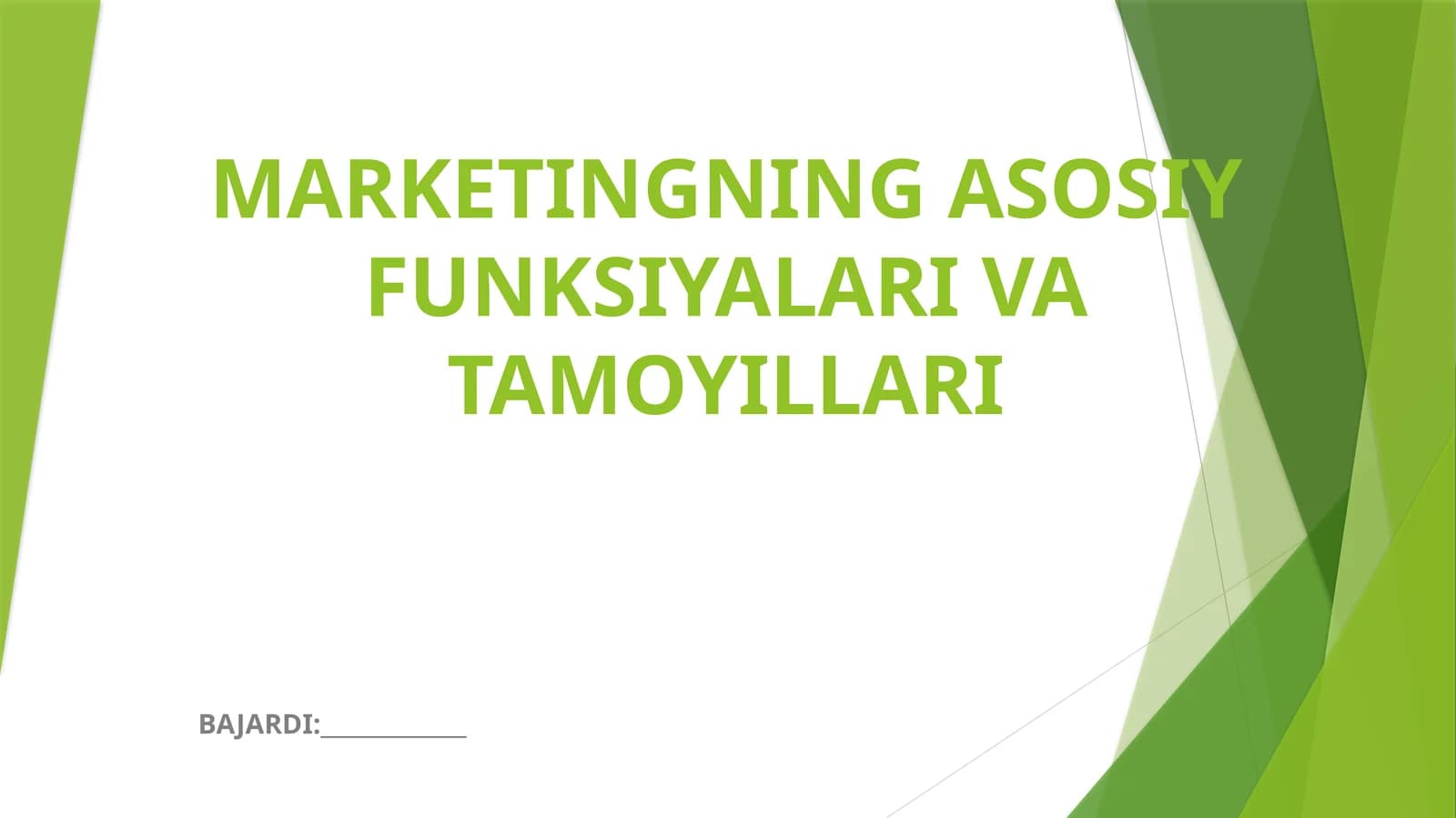 MARKETINGNING ASOSIY FUNKSIYALARI VA TAMOYILLARI