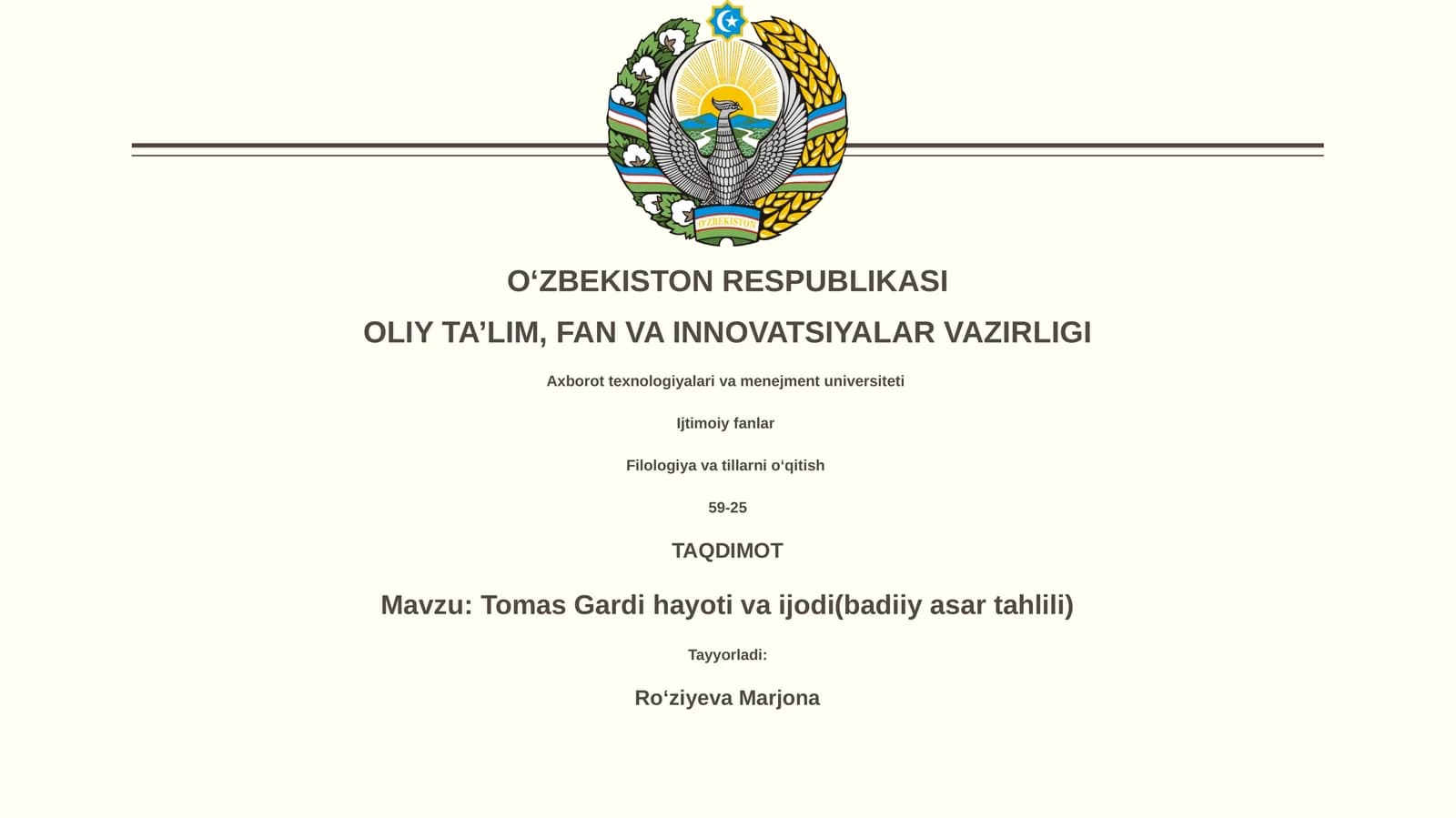 Tomas Gardi hayoti va ijodi(badiiy asar tahlili)