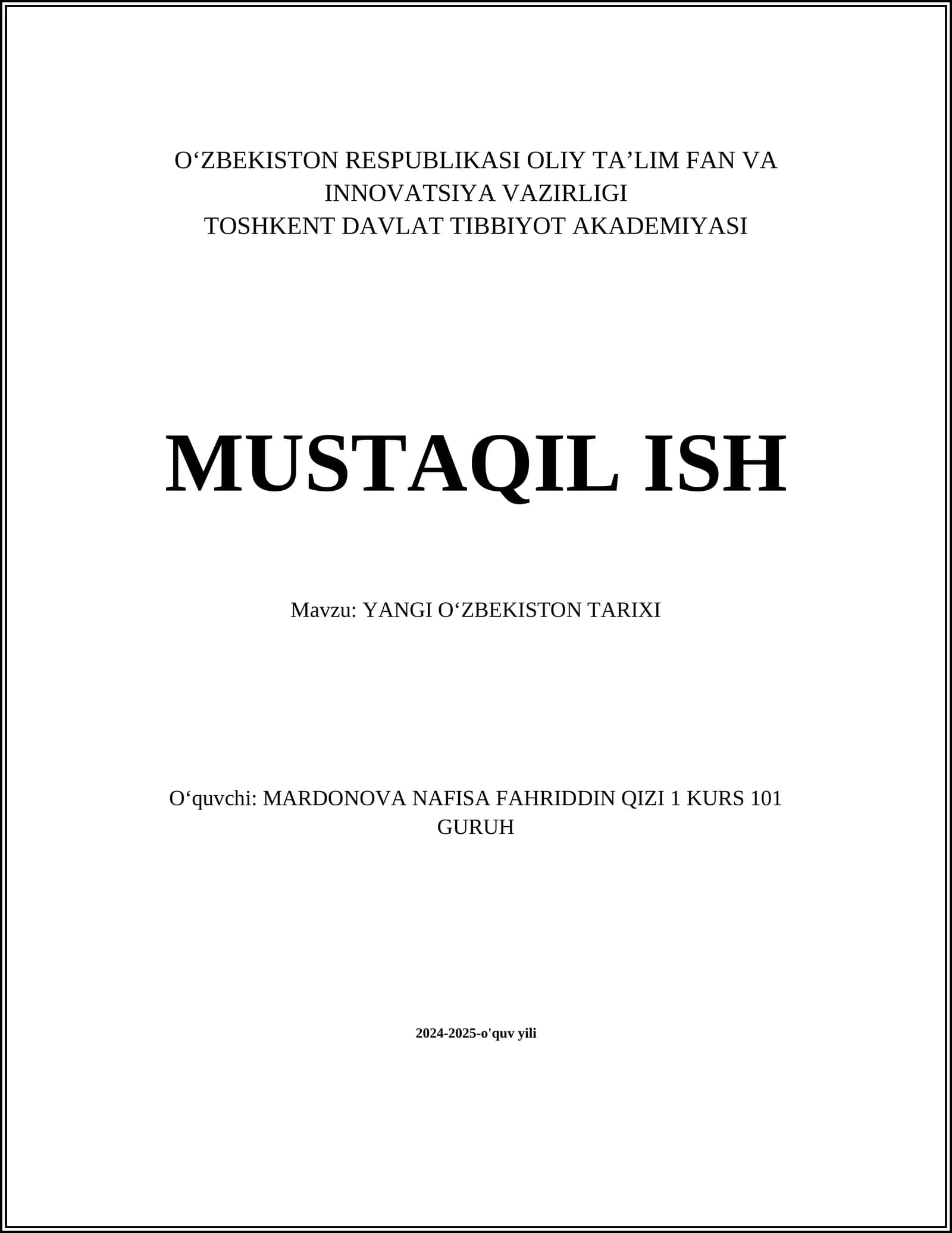 YANGI OʻZBEKISTON TARIXI