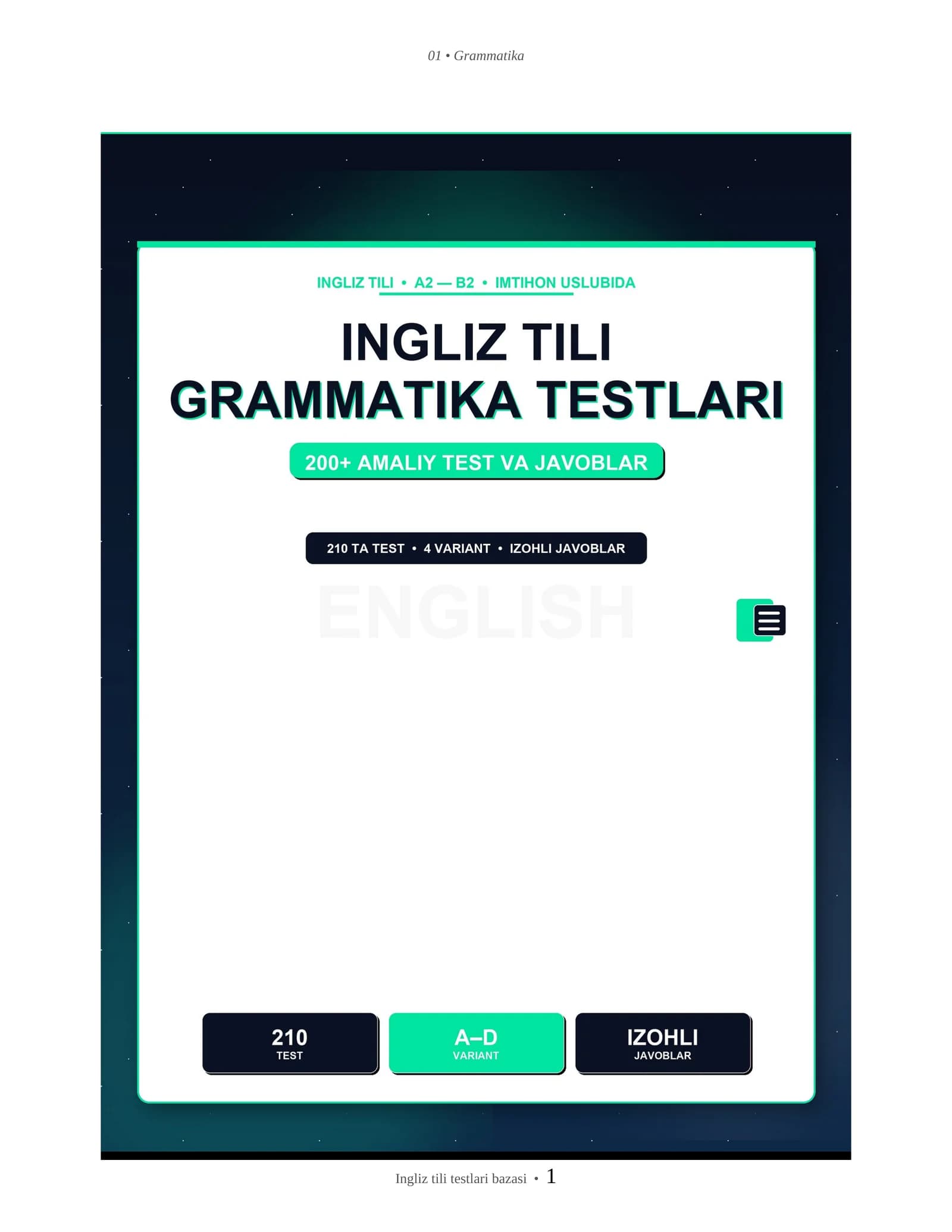 INGLIZ TILI TESTLARI BAZASI