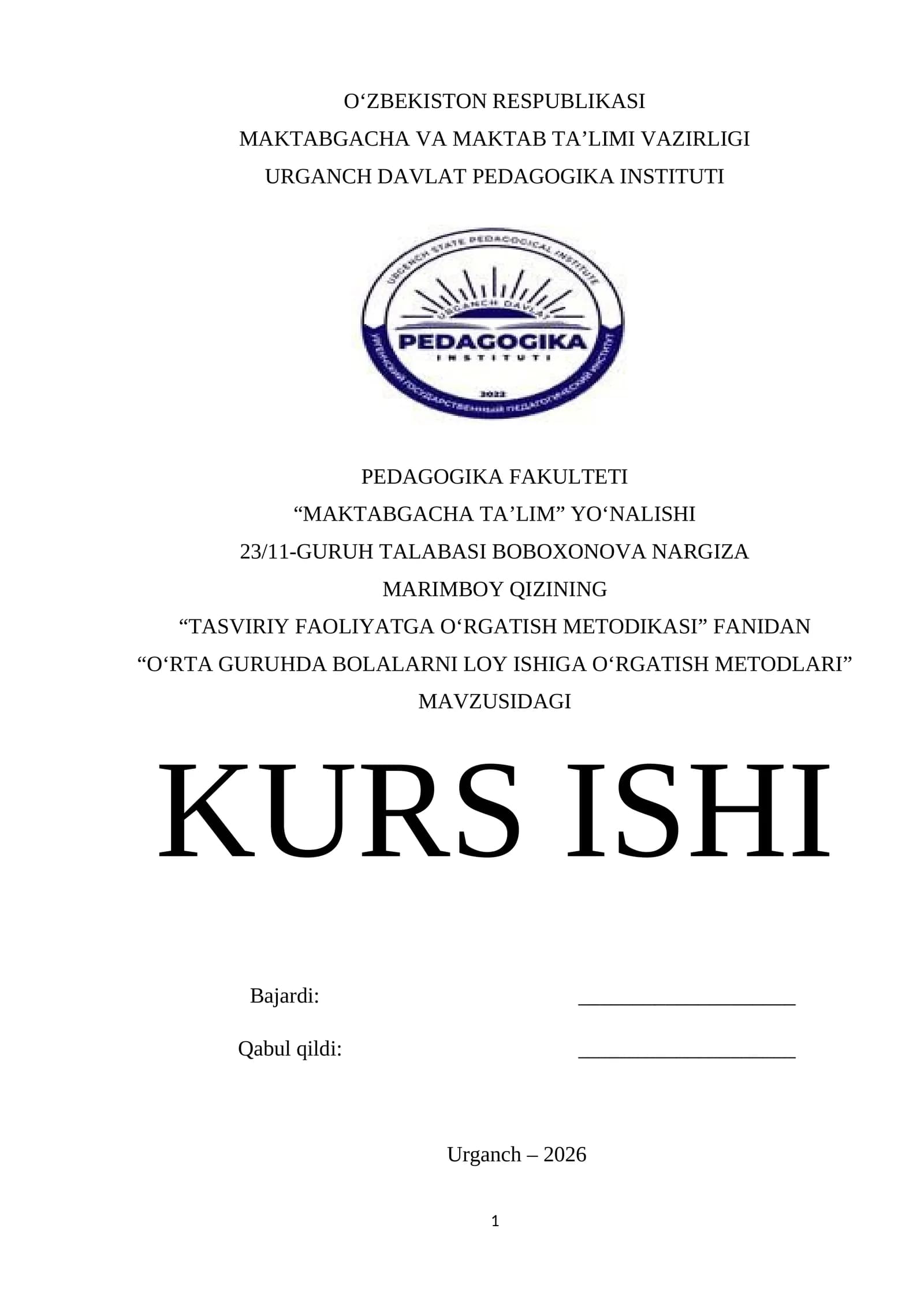 TASVIRIY FAOLIYATGA O‘RGATISH METODIKASI