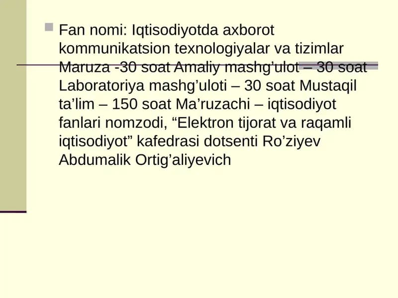 Iqtisodiyotda axborot kommunikatsion texnologiyalar va tizimlar